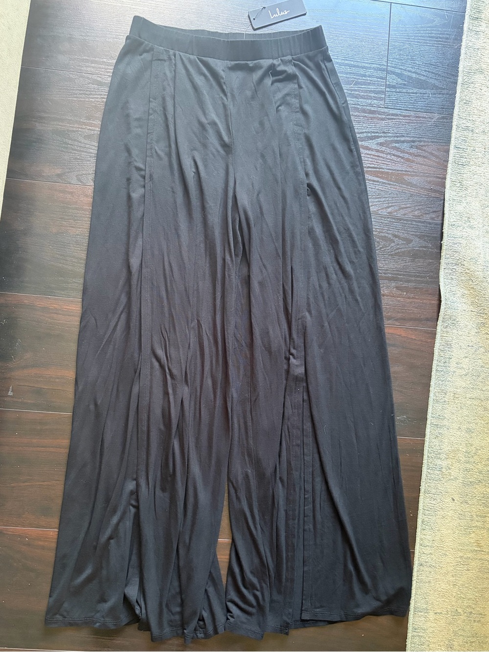 Lulu's Black high waist Wide-Leg side slit palazzo Pants